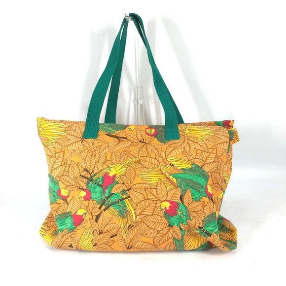 Auth HERMES large vintage Bird motif bird pattern Shoulder Bag Tote Bag Orange/G